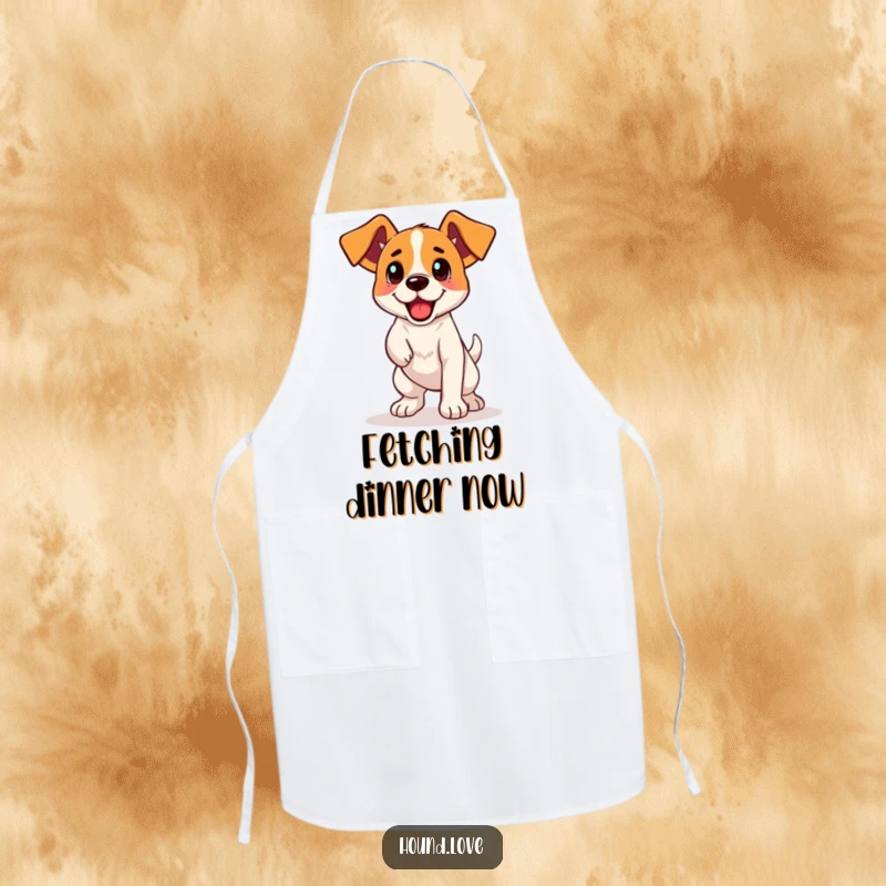 Funny Apron: A happy hound wearing a chef's hat, ready to 'retrieve' ingredients, adding a touch of culinary humor.