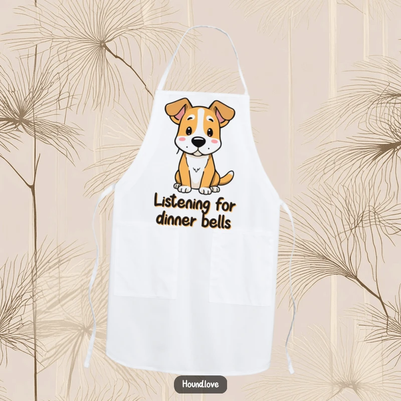 Funny apron depicting a hound dog with alert ears, ready to assist in the kitchen with a humorous touch.