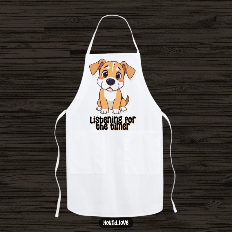 Funny Hound Apron: Curious hound listening intently, perfect for a humorous kitchen accessory, funny gift.