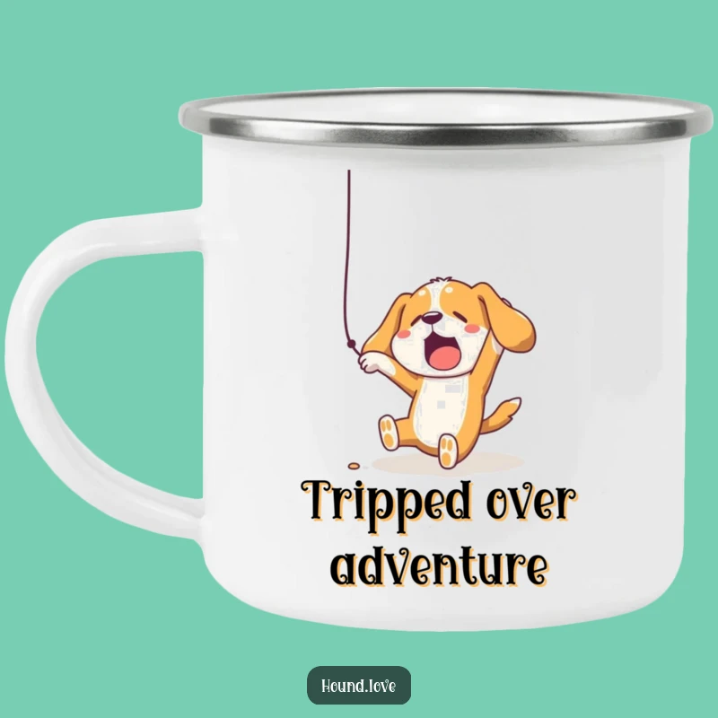 Funny Falling Hound Camping Mug - Adventure Fuelled by Comical Mishaps