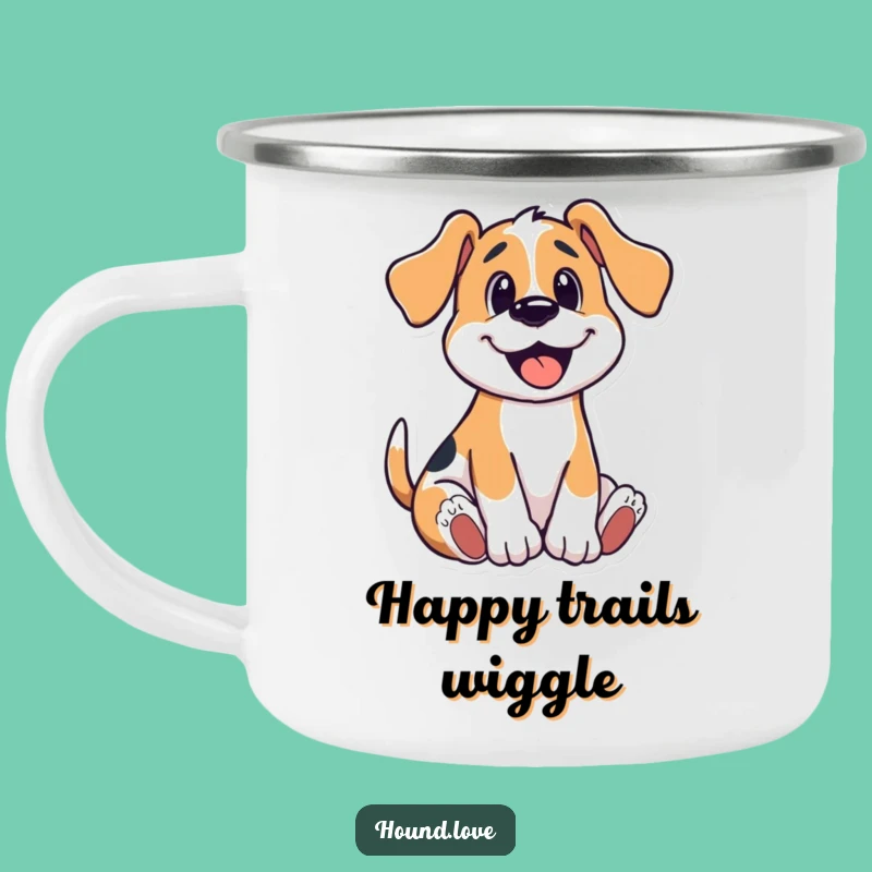 Durable Funny Hound Camping Mug, Playful Wriggle, Happy Outdoor Gift