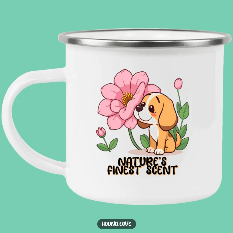 Funny Hound Sniffing Camping Mug: Enjoy Nature with a Hilarious Floral Cup
