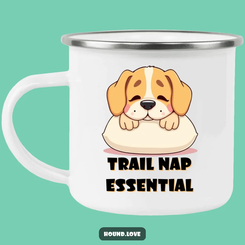 Funny Hound Pillow Camping Mug: Contented Dog Rest - Outdoor Gift