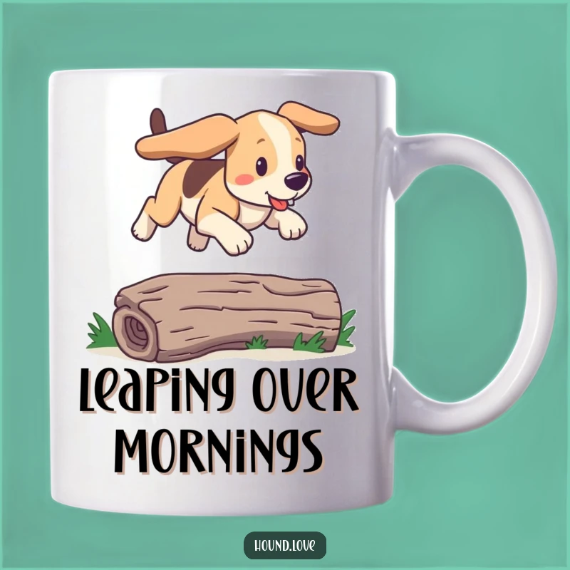 Funny Bounding Hound Mug: Joyful Jumps Captured in a Perfect Dog Gift