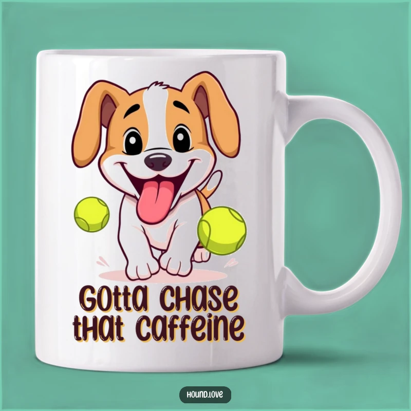 Funny Grinning Hound Tennis Ball Mug: Playful Dog Lover's Gift