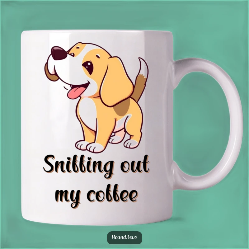 Funny Happy Hound Sniffing Mug: Joyful Dog Lover's Comedic Gift