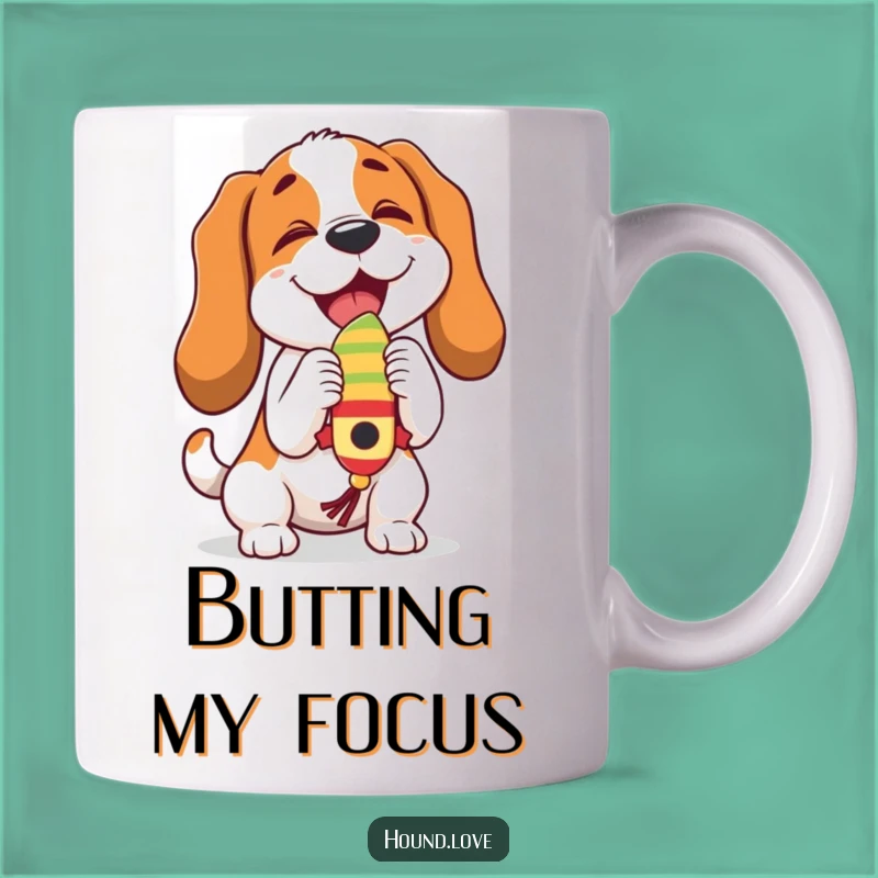 Funny Playful Hound Mug: Wiggling Toy Joy, Perfect Funny Gift for Energetic Dogs