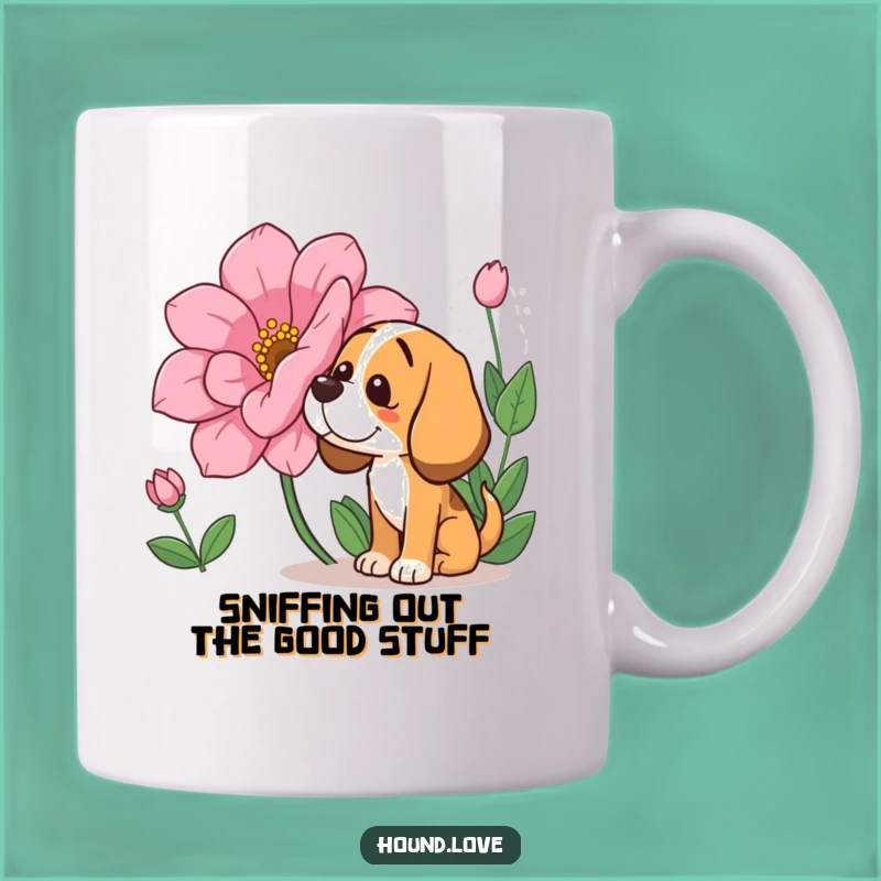 Funny Sniffing Hound Mug: Delightful Dog Lover Gift for Flower Fanatics and Gigglers