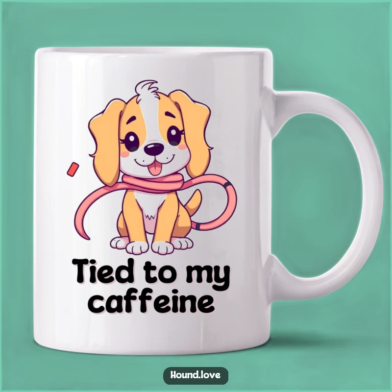 Funny Tangled Hound Mug: Playful Ribbon Chaos, Perfect Funny Gift for Dog Owners