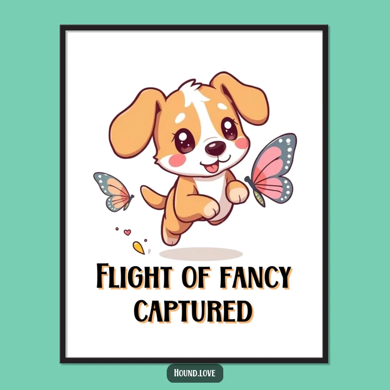 Funny Hound Butterfly Chase Digital Print: Instant Whimsical Decor and Gift
