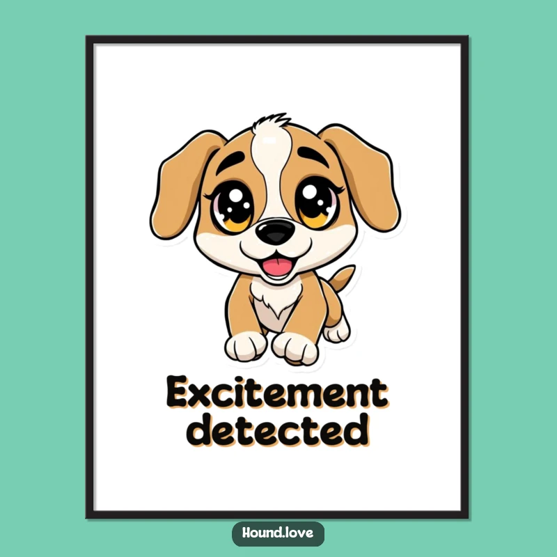 Funny Sparkle Eye Hound Digital Art - Excited Leap Printable, Instant Funny Gift Decor