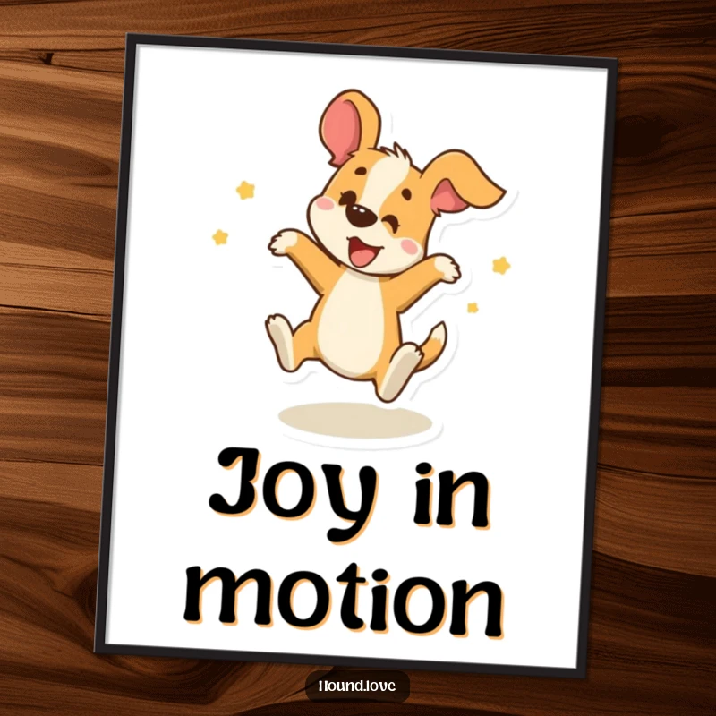 Funny Digital Art Print: A delighted hound character spins joyfully, capturing pure energetic delight for vibrant wall decor.