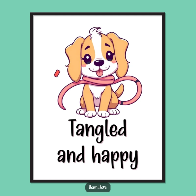 Funny Tangled Hound Digital Art: Ribbon Chaos Print, Instant Funny Gift Download