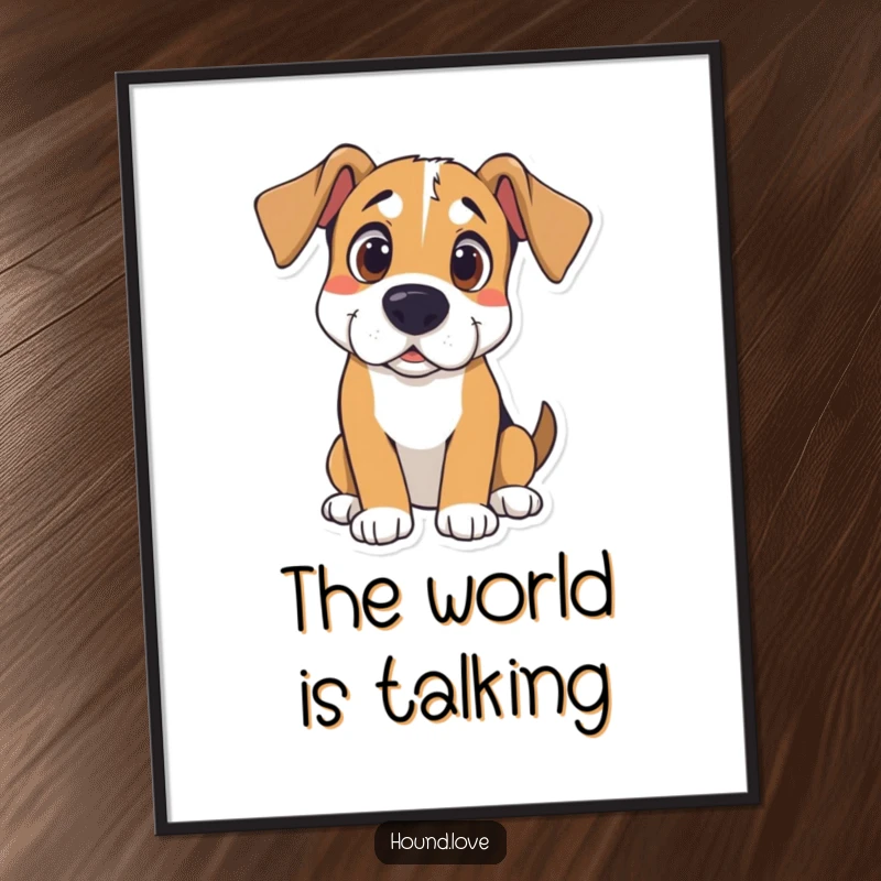 Funny Hound Digital Art Print: Hound listening intently, a humorous and charming piece of dog-themed art.