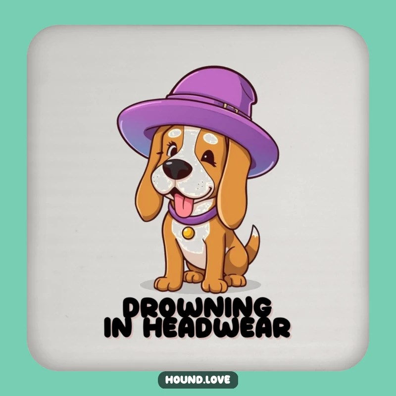 Funny Hat Hound Coaster: Protect Surfaces with Hilarious Dog Fashion Art