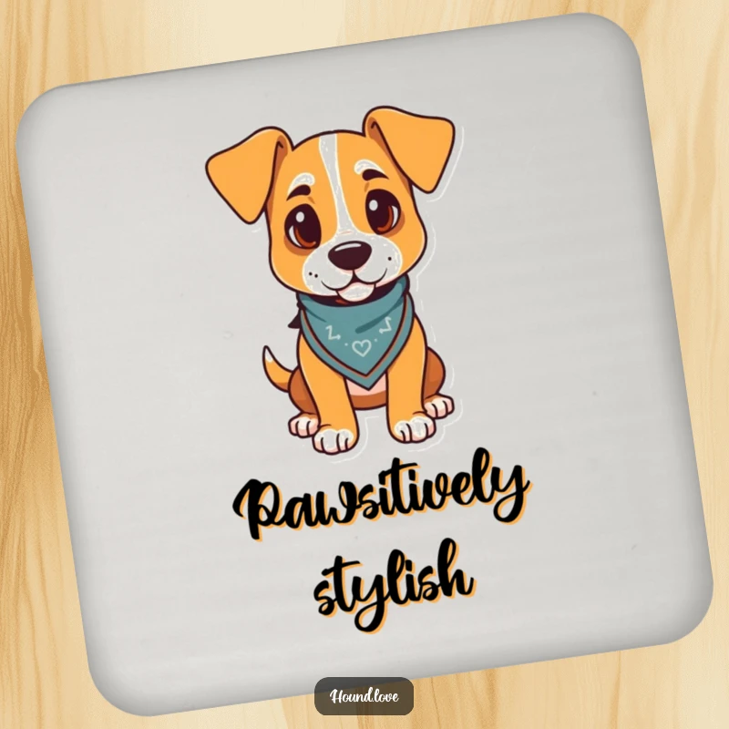 Funny drink coasters featuring a proud hound wearing a jaunty bandana, protecting surfaces with style.