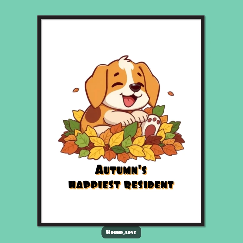 Funny Hound Leaf Pile Art Print: Hilarious Autumn Decor and Unique Gift