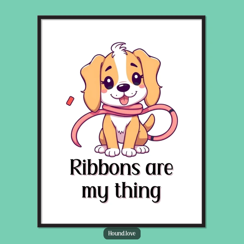 Funny Tangled Hound Poster: Playful Ribbon Art, Hilarious Funny Gift Idea
