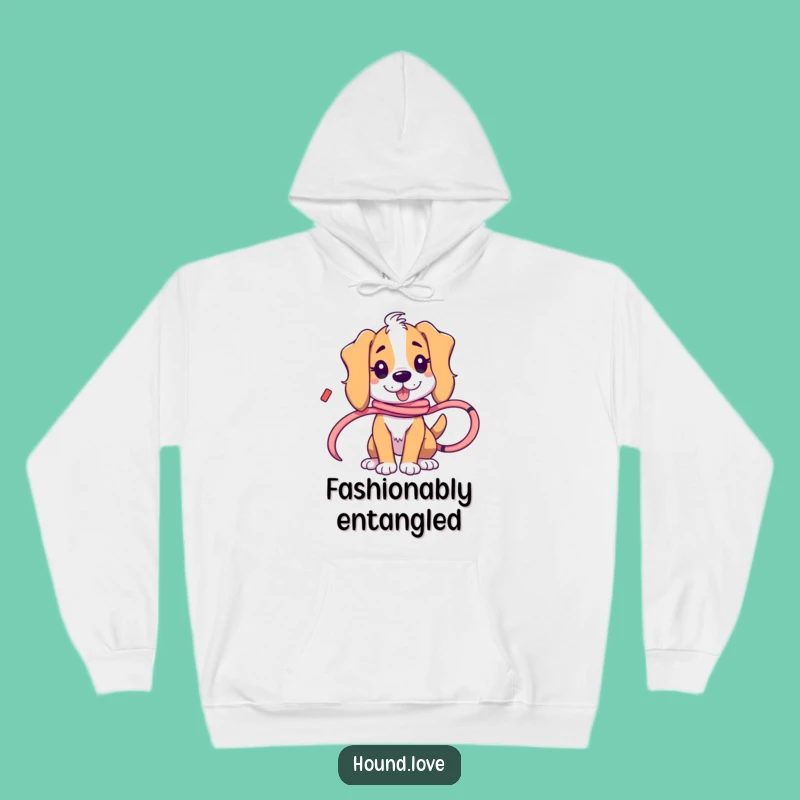 Funny Tangled Hound Hoodie: Cozy Ribbon Design, Warm Funny Gift