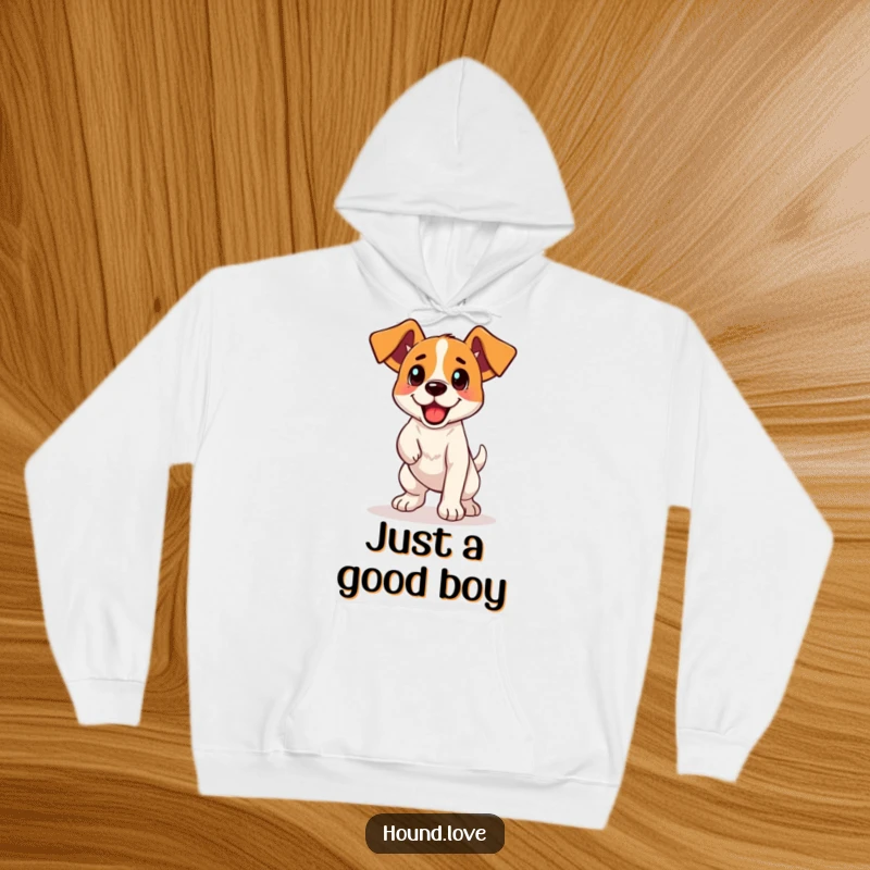Funny Hoodie: A cheerful hound, ears up, ready for action, captured in a joyful, energetic stance for fetching a toy.