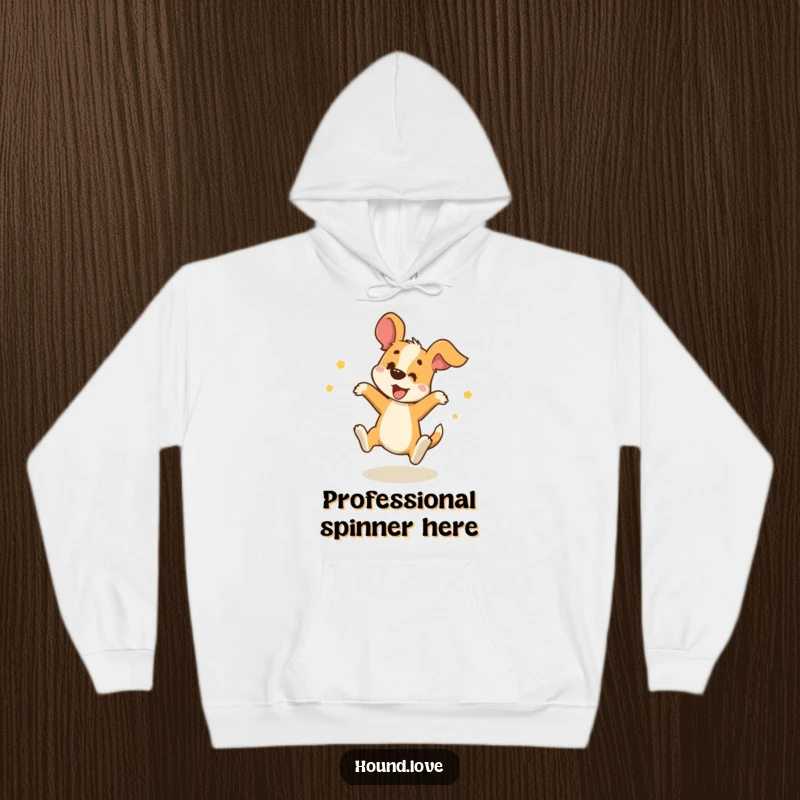 Funny Hoodie: A joyful hound spins playfully, embodying pure delight and cozy comfort, making it a perfect funny gift.