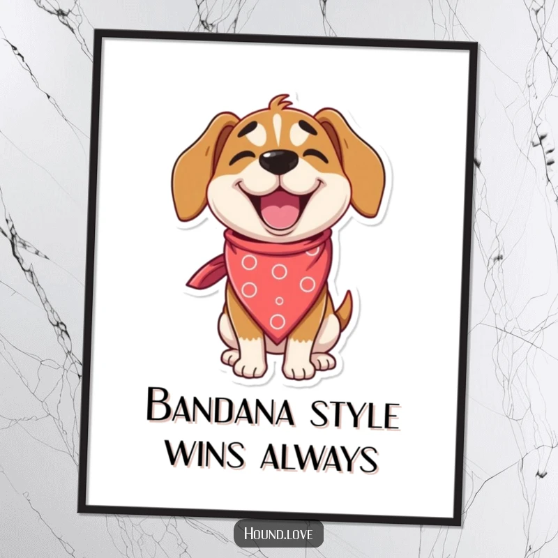 Funny Free Printable Hound Wall Art: A delighted hound wears an enormous, silly bandana and gives a playful wink, humorous downloadable art.