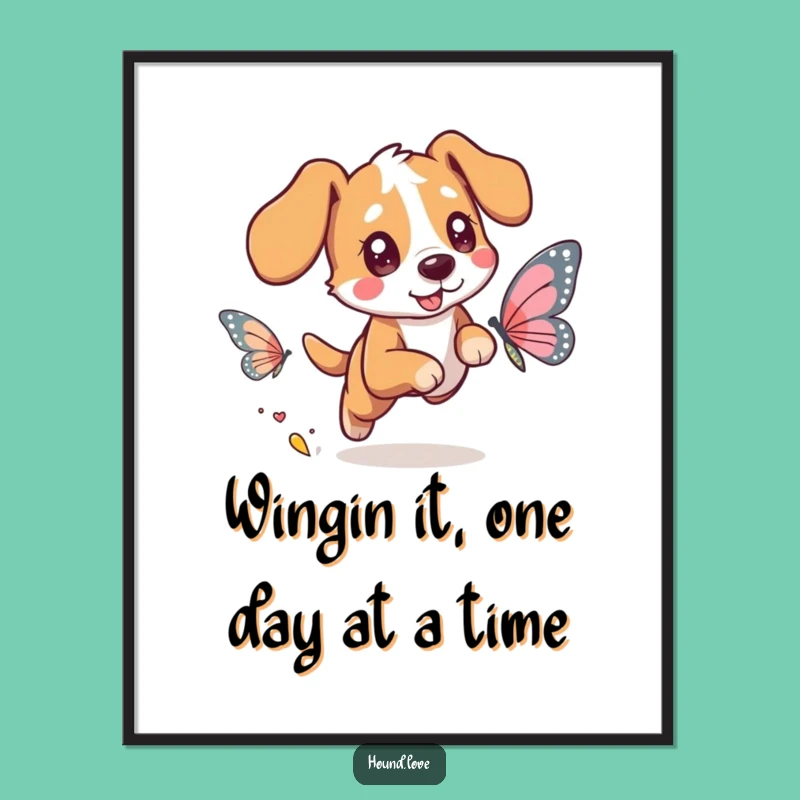 Free Printable Wall Art: Hound Chasing Butterfly, Whimsical Downloadable Decor