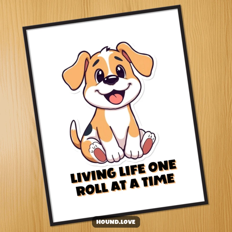 Funny Free Printable Dog Wall Art: Adorable hound character joyfully rolling and wriggling. Playful and happy downloadable art.