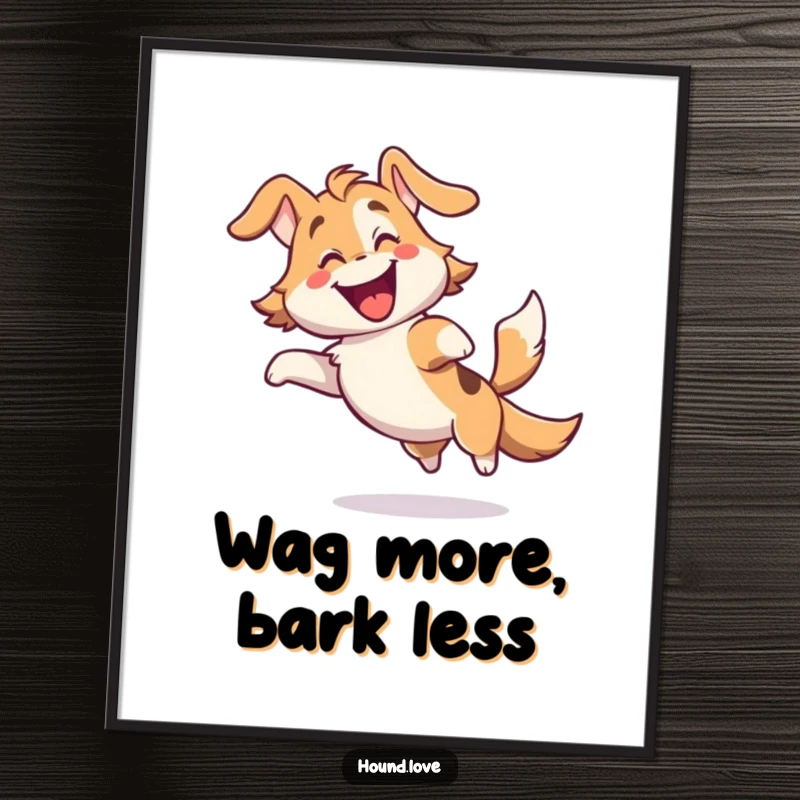 Funny Free Printable Wall Art: A Gleeful Hound Dog Spinning Round and Round with Pure Delight