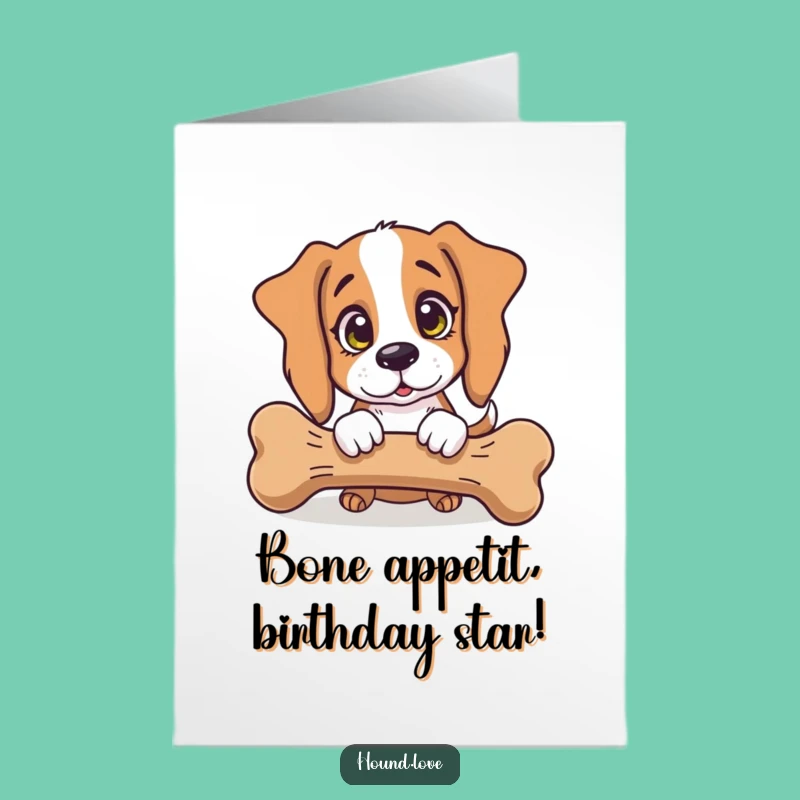 Free Printable Birthday Card: Funny Hound Wagging Tail For A Giant Bone Downloadable Gift