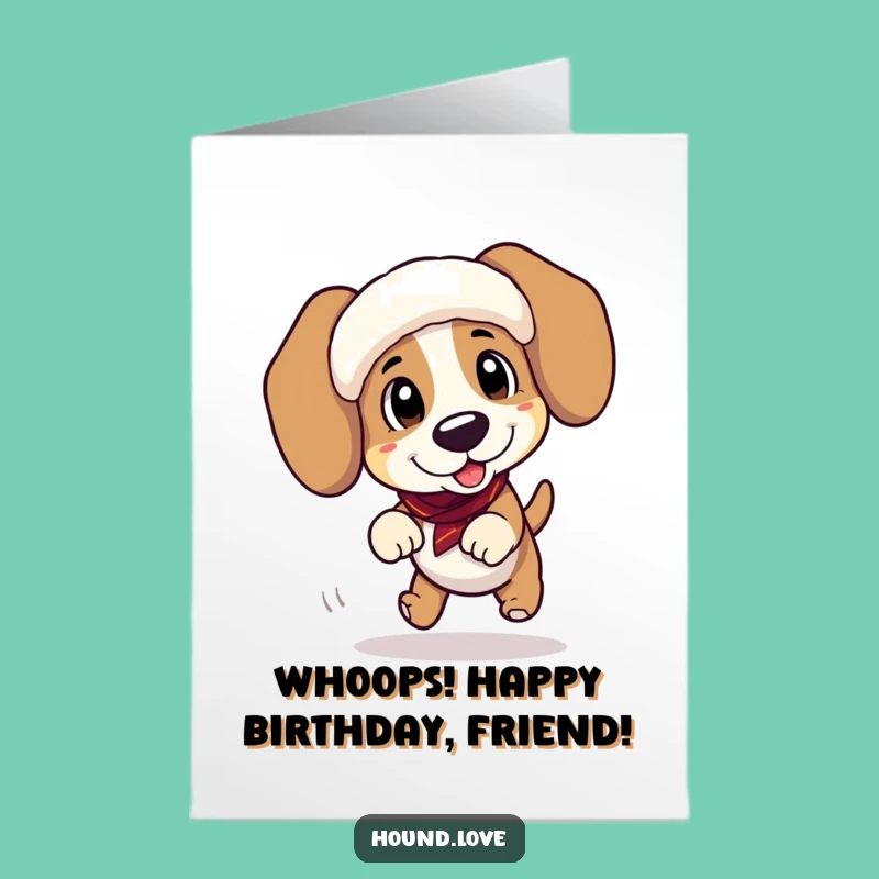 Free Printable Birthday Card: Funny Tripping Hound Dog - Downloadable Cartoon Gift