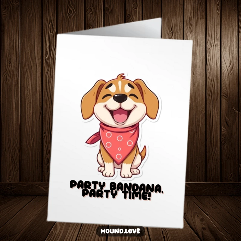 Funny Free Printable Birthday Card: Delighted hound in huge silly bandana winks, sending birthday wishes, downloadable gift.