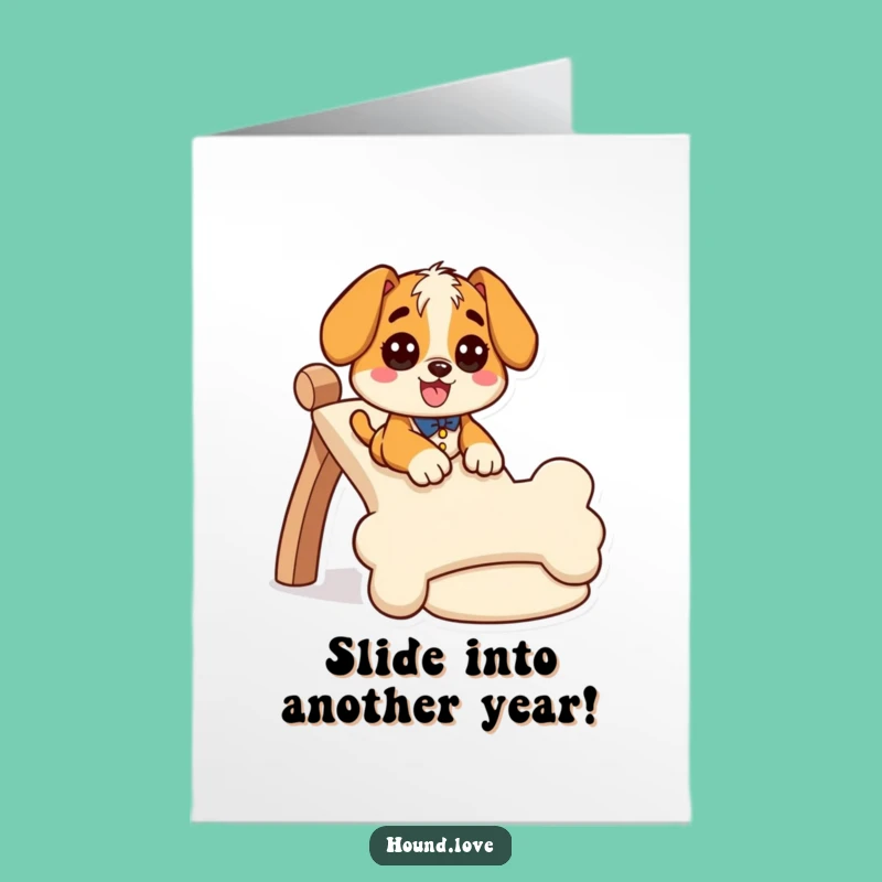 Free Printable Hound Birthday Card: Bone Slide Fun Funny Downloadable Gift