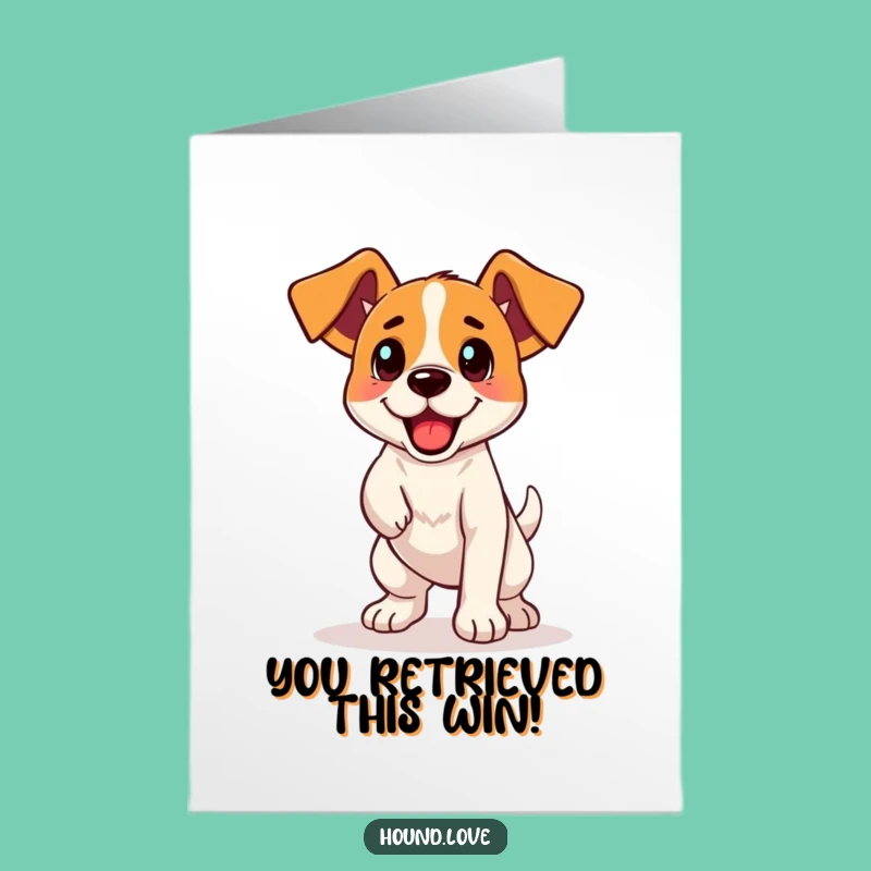 Free Printable Congrats Card: Energetic Hound Dog Celebrating Your Win!