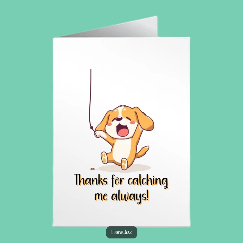 Free Printable Falling Hound Thank You Card: Funny String Fail Downloadable Gift
