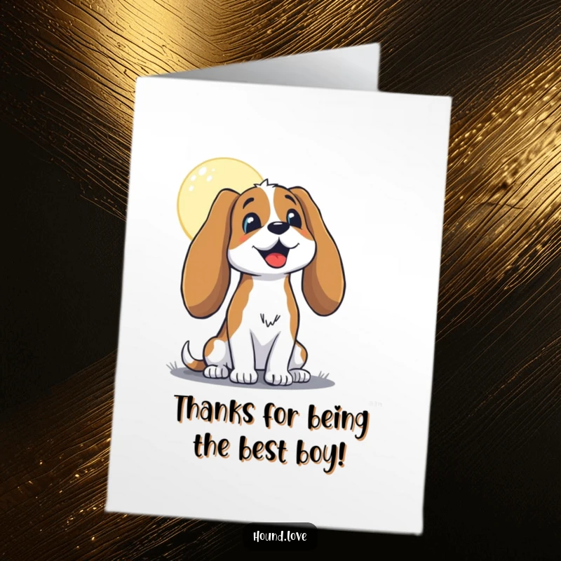 Funny Free Printable Thank You Card: A hound with long, floppy ears joyfully howling at the moon, sending gratitude.