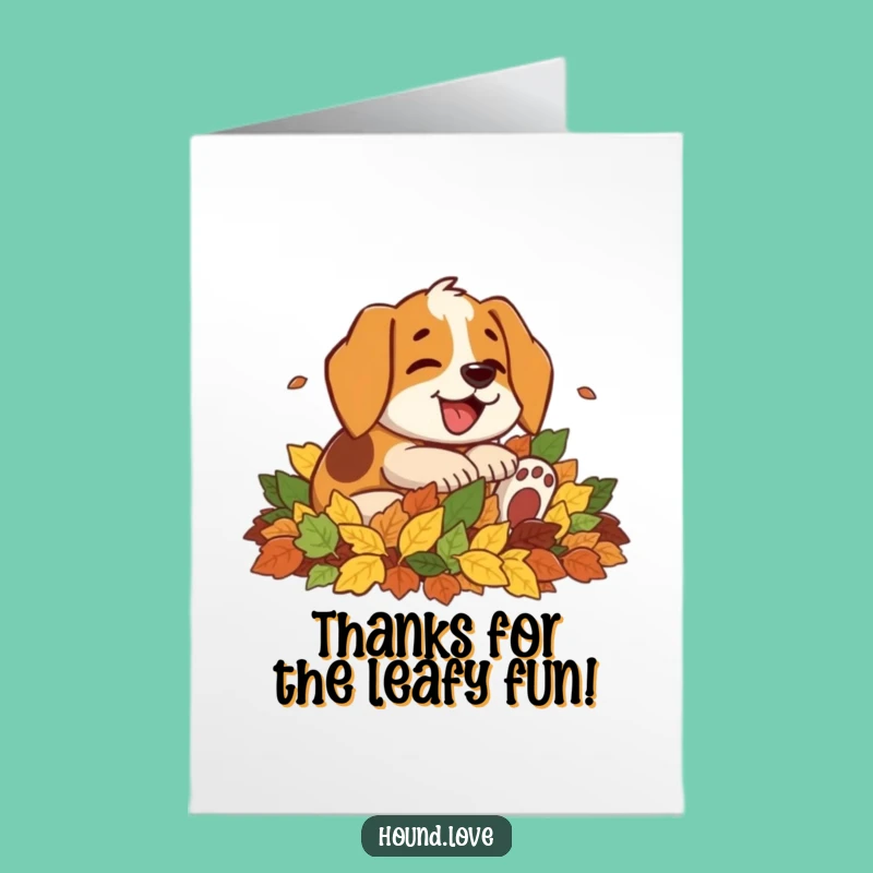 Free Printable Thank You Card: Happy Hound Leaf Pile, Grateful Downloadable Gift