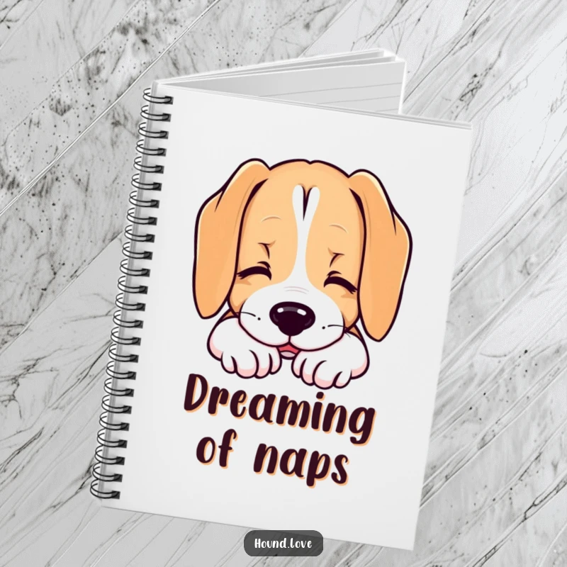 Funny notebook with a hound dog resting its chin with a contented sigh, perfect for journaling and peaceful thoughts.