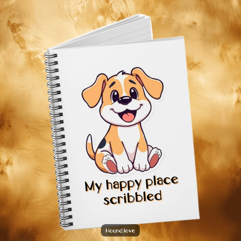 Funny notebook with a hound dog in a joyful, playful wriggle, perfect for capturing thoughts and creative ideas.