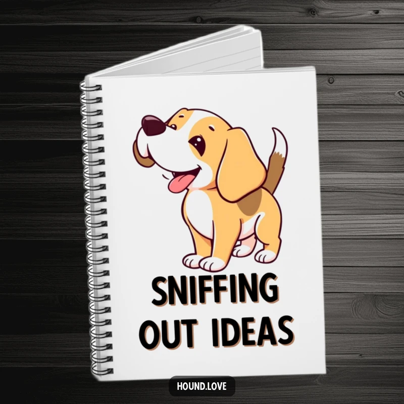 Funny Hound Notebook: Joyful hound sniffing the air, ideal for capturing thoughts with canine-themed humor.