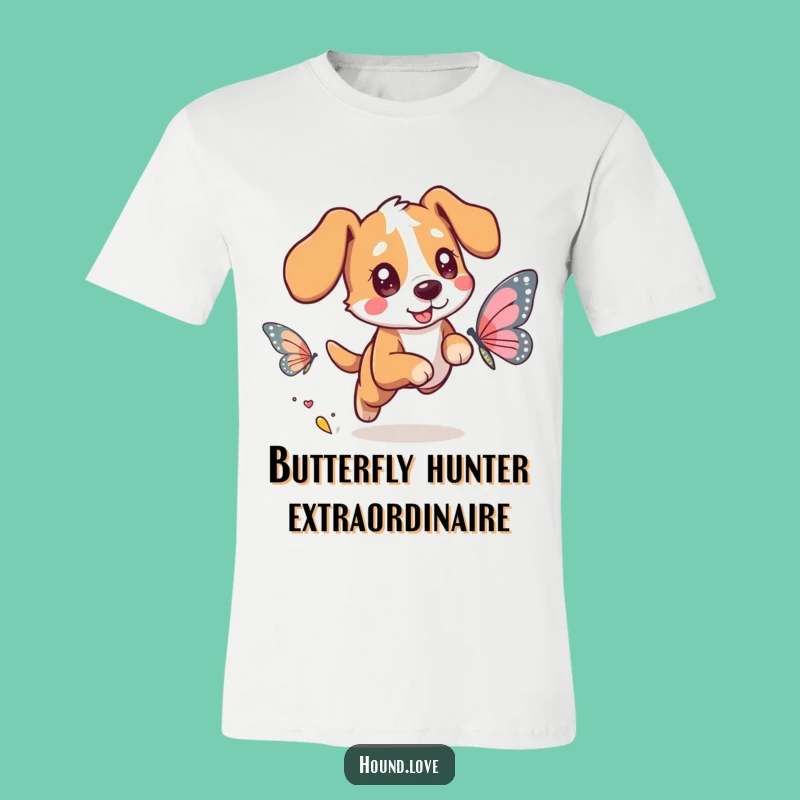 Funny Hound Butterfly Pursuit Tee: The Perfect Playful and Hilarious Gift for Dreamers