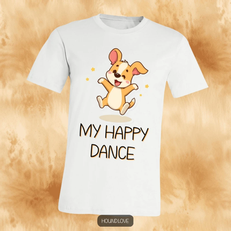 Funny T-Shirt: A delighted hound character captured mid-spin, radiating pure, unadulterated joy and playful energy.