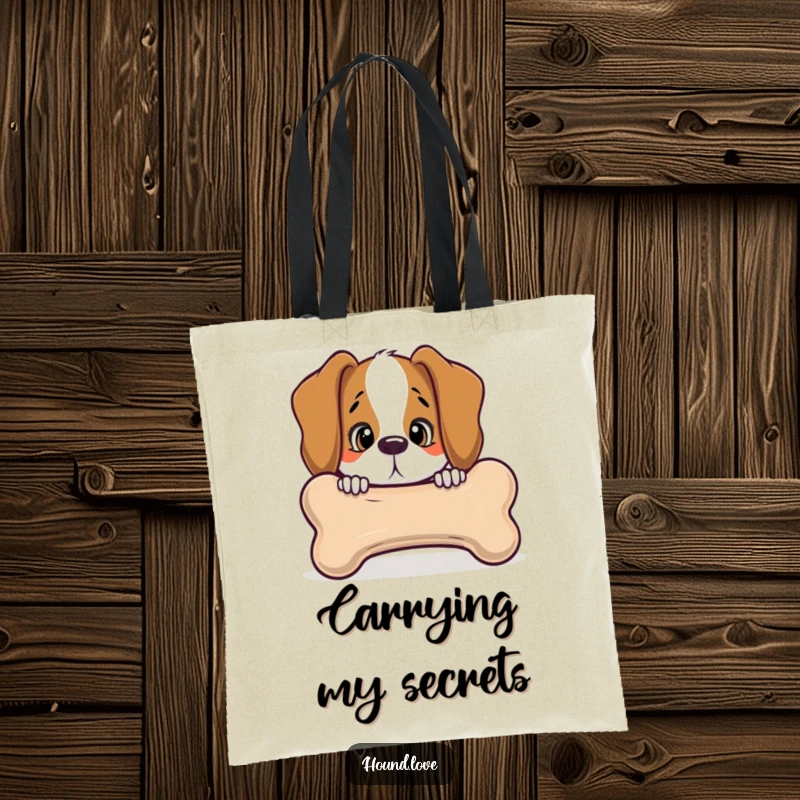 Funny hound peeking with curiosity from behind a giant, talking bone, on a stylish tote bag, great for daily use.