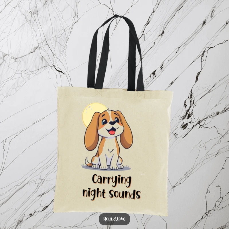 Funny hound with long, floppy ears, joyfully baying at the moon, on a stylish tote bag, great for daily use.